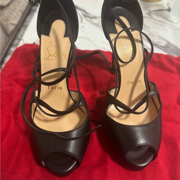 Christian Louboutin Black Peep-Toe Heels - Picture 1 of 3
